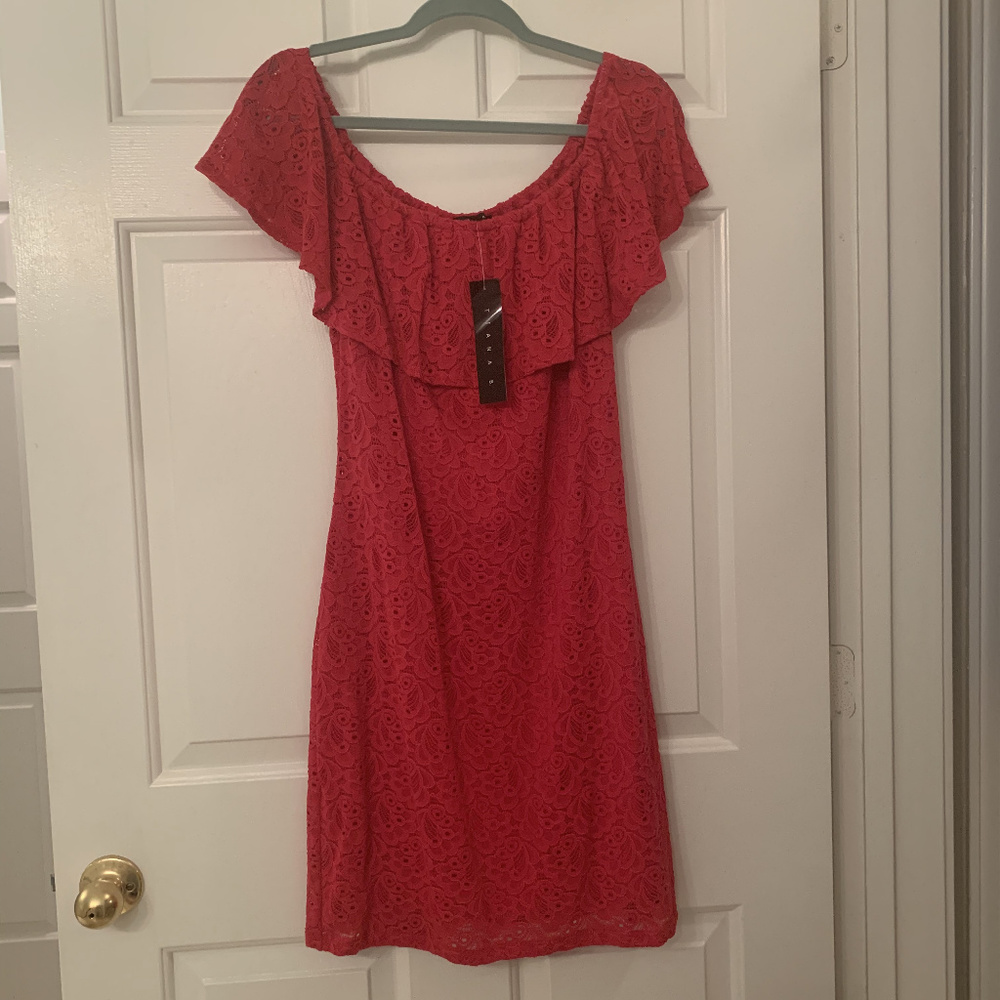 Tiana B. Fuchsia Off-the-Shoulder Lace Dress